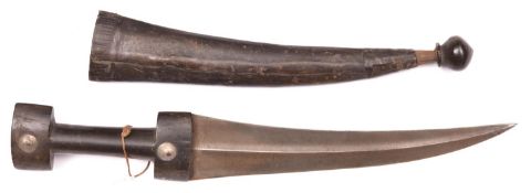 A Balkan jambiya, blade 10” with central rib, plain horn hilt with domed WM metal bosses made from