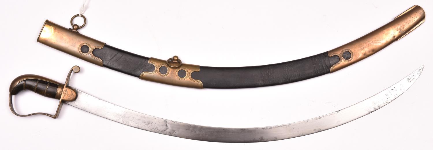 A Georgian naval officer’s service sabre, flat, curved sharpened blade 26”, small brass stirrup - Image 2 of 2
