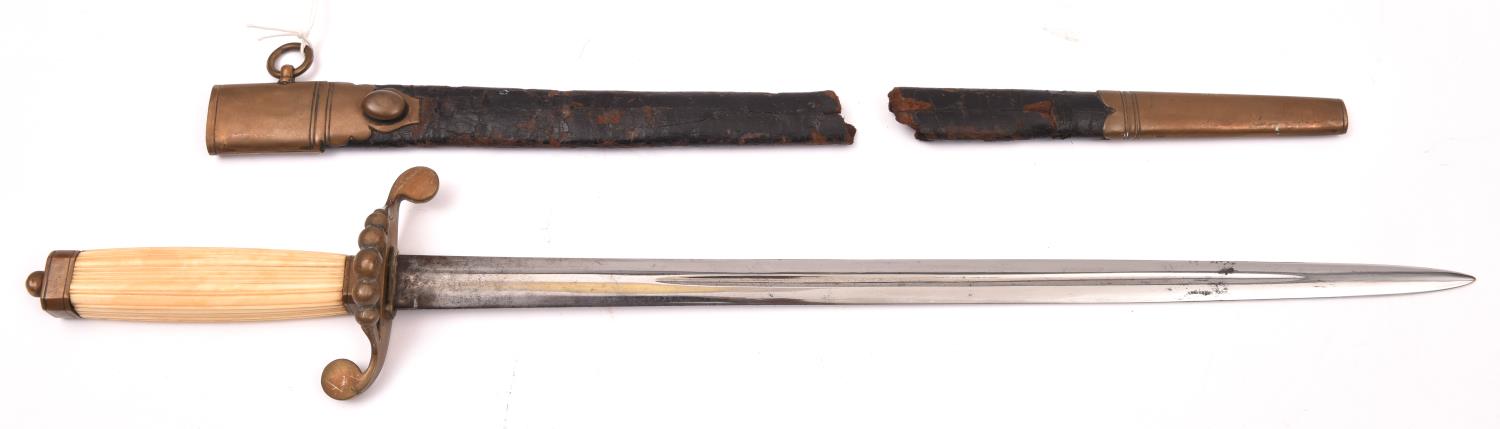 A Georgian “5 ball” naval dirk, polished DE blade 15¾”, with fuller for two thirds central length, - Image 2 of 2