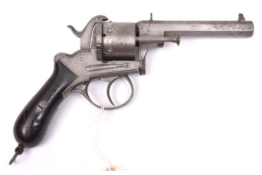 A Belgian 6 shot 12mm Lefaucheux double action pinfire revolver by Francotte, c 1865, number 101413,