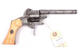A Belgian 6 shot 9mm self cocking pinfire revolver, c 1865, round barrel with octagonal breech 120mm