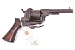 A Belgian 6 shot 7mm Pliers Brevete double action pinfire revolver, c 1866, round barrel 97mm (3¾”),