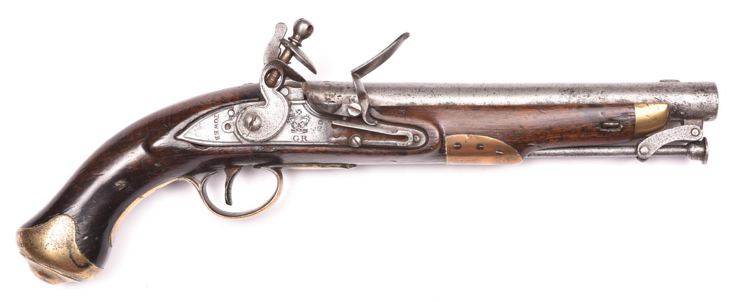 A .65” Tower New Land pattern flintlock holster pistol, 15” overall, barrel 9” with Hanoverian