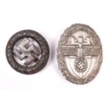 A Third Reich NSDAP Ost Preussen breast badge, also a 1933 Munich Putsch badge in bronze. GC (2) £