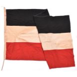 An Imperial German tricolour flag, 85cm x 150cm, red, white and black horizontal stripes, marked “