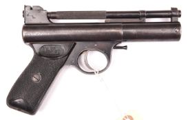 A post war pre 1958 .22” Webley Mark I air pistol, batch number 599 (1599 beneath grip), with dark