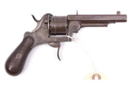 A Belgian 6 shot 7mm Loron double action pinfire revolver, c 1862, sighted octagonal barrel 94mm,