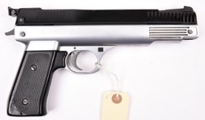 A .22” Webley “Nemesis” single stroke pump up air pistol, with satin alloy frame and black plastic