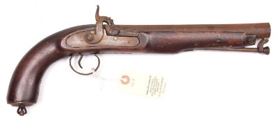 An Indian 20 bore percussion holster pistol, 15” overall, octagonal barrel 9½” with swivel ramrod