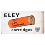 A double sided painted metal sign for Eley Grand Prix Cartridges, 22” x 12”, with angle iron bracket