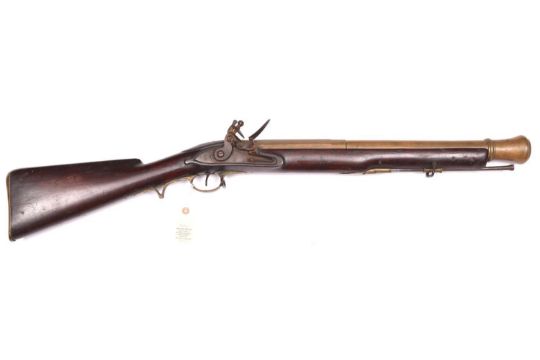 A rare East India Company brass-barrelled flintlock large pattern musketoon, 39" overall, part