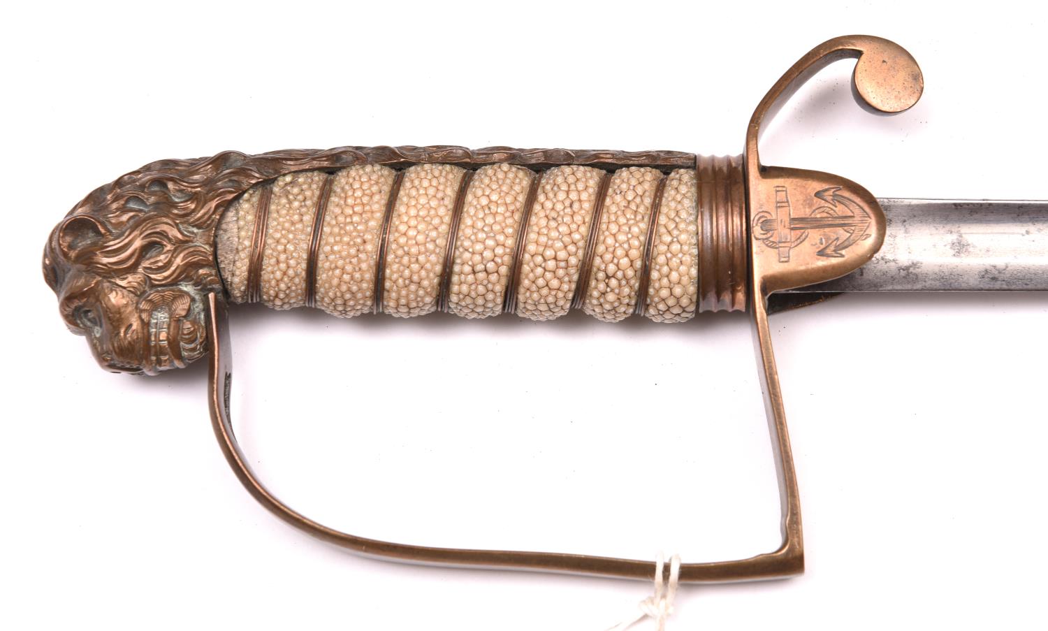 A Georgian RN officer’s dress sword, c 1812, slender, slightly curved fullered blade 27”, DE at