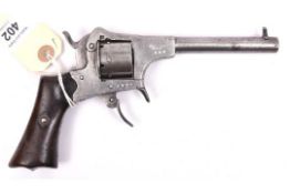 A Belgian 6 shot 7mm Jongen Freres closed frame double action pinfire revolver, c 1860, number 7822,