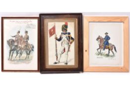 A coloured print by “Chas C Stadden”, of two mounted Hussar officers, inscribed in ink across the