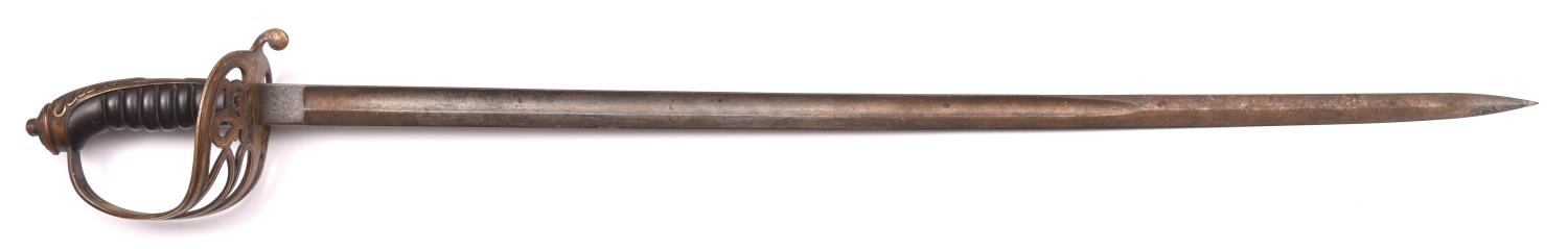 A European (?) infantry officer’s sword, of similar style to the British 1845 pattern, plain blade - Image 2 of 2