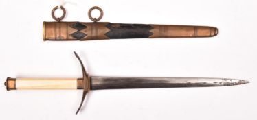 An unusual Georgian naval dirk, DE blade 8¼”, copper crossguard in the form of an anchor arm and