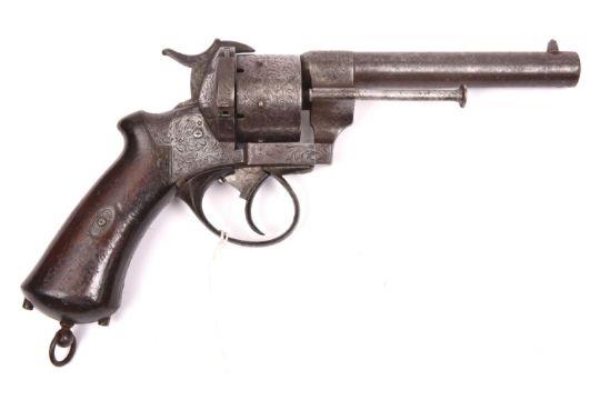 A French 6 shot 12mm Lefaucheux Model 1862 double action pinfire revolver, number 05438 below the