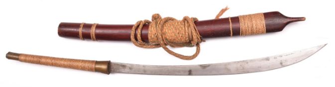 A 20th century Burmese sword dha, blade 20½” with some simple decoration, with plain rattan bound