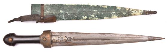 A Caucasian kindjal, blade 13” with double fullers, the forte having panels chiselled with a lion