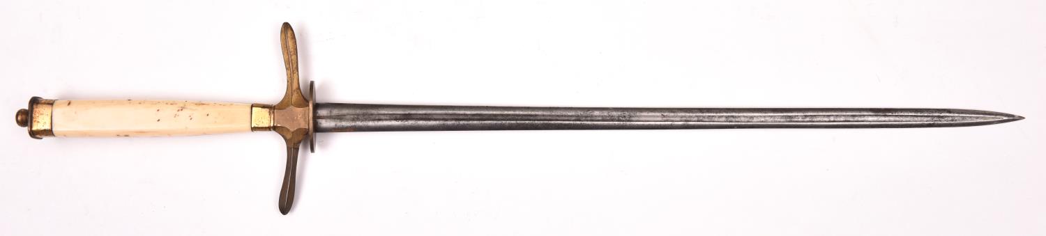 A Georgian naval officer’s dirk, slender DE blade 12”, with central fuller, copper gilt