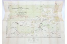 A pre WWI War Office map on linen of the “Peninsula of Gallipoli and the Asiatic shore of the