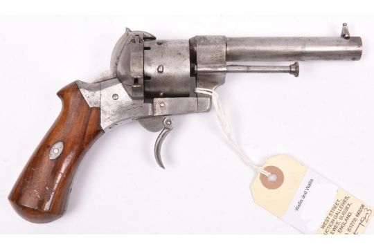 A French 6 shot 9mm Lefaucheux model 1858 self cocking pinfire revolver, number 26943, round