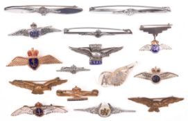 8 RAF “wings” sweetheart brooches: 2 chrome plated mounted on a propeller; another similar on a bar;