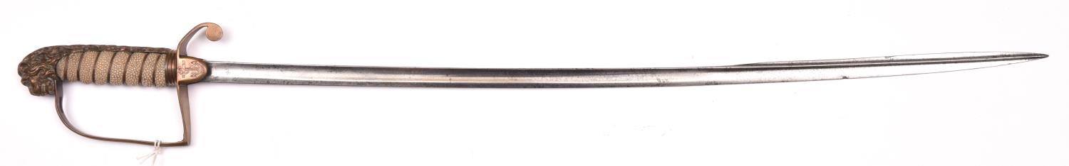 A Georgian RN officer’s dress sword, c 1812, slender, slightly curved fullered blade 27”, DE at - Image 2 of 2