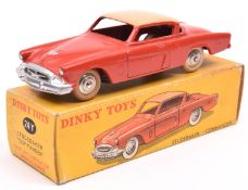 French Dinky Toys Studebaker Commander (24Y). In orange with cream roof, ridged plated wheels with