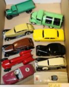 10 restored Dinky Toys. Auto Union in red. Bedford Refuse Lorry in lime green with black shutters.