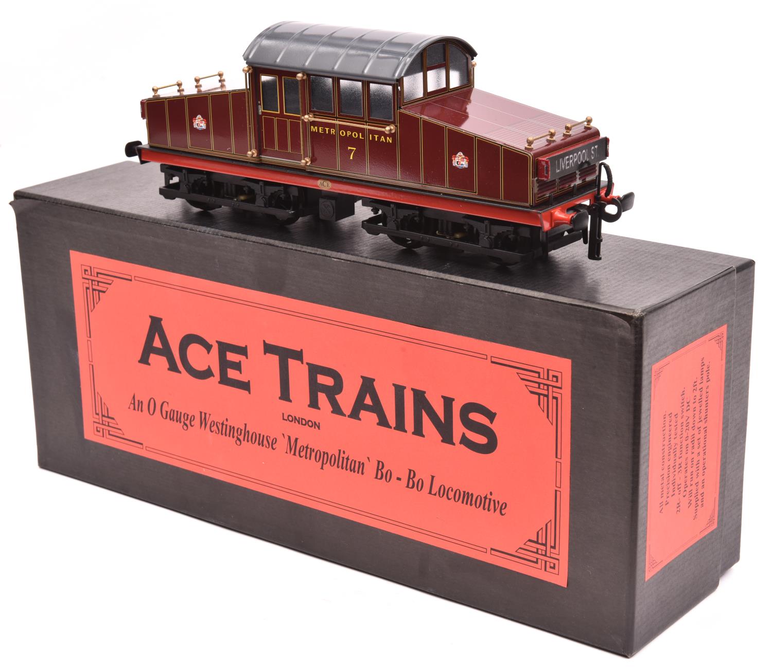 An Ace Trains O gauge Metropolitan Railway Westinghouse Bo-Bo electric locomotive, 7, in lined
