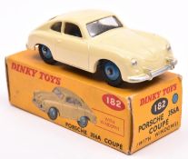 Dinky Toys Porsche 356A Coupe (182). An example in cream with mid blue wheels and black treaded