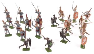 22x Heyde Medieval Knights. 14x with swords and 8x with spears. In metallic blue, gold, silver or