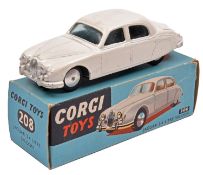 Corgi Toys Jaguar 2.4 Litre Saloon (208). Early example in white with no interior, smooth spun