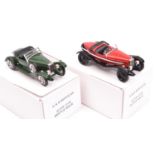 2x 1:43 K&R Replicas Cars. 2 Alvis 12/50, a Beetle Back in British Racing Green with plated spoked
