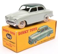 French Dinky Toys Simca 9 Aronde (24U). In pale green with dark green roof, plated ridged wheels and