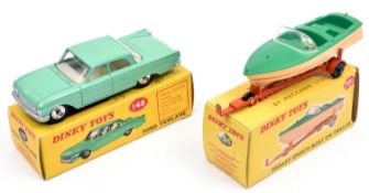 2 Dinky Toys. Ford Fairlane (148). In light green with white interior, spun wheels and black treaded