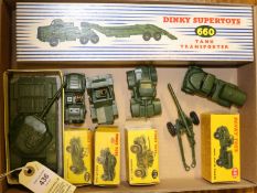 7 Dinky Military. Antar Tank Transporter (660), a very good boxed example. Plus a Centurion Tank, An