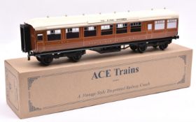 An Ace Trains O gauge C/4 LNER Buffet Car in lined teak livery, 650. Boxed. VGC-Mint, protective