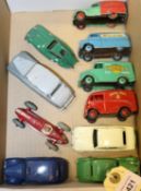 10 Dinky Toys. Bristol 450, Rolls Royce Silver Wraith, Maserati Racing car, Austin Taxi, Ford