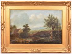 An oil painting by Charles Greville Morris (1861-1922). Oil on canvas of a rural scene with a