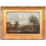 An oil painting by Charles Greville Morris (1861-1922). Oil on canvas of a rural scene with a