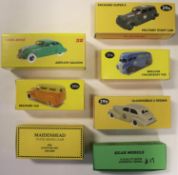 7 Reproduction Dinky Toys vehicles. 2x DTCA- Chrysler Airflow Saloon, in green, No.69/100