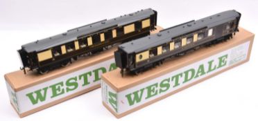 2x Westdale O gauge kit-built Pullman Cars; a First Class Palour Car, The Hadrian Bar, and a Third