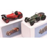 2x South Eastern Finecast 1:43 white metal models. A Fraser Nash TT in British Racing Green with tan