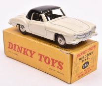 French Dinky Toys Mercedes-Benz 190SL (24H). In off white with black roof, plated ridged wheels with