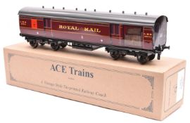 An Ace Trains Overlay Series O gauge LMS Stanier bogie George VI Royal Mail TPO van in lined