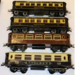 4x Hornby Series O gauge Pullman Cars. 2x Iolanthe and one with 'Pullman', in chocolate and cream