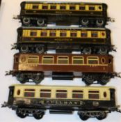 4x Hornby Series O gauge Pullman Cars. 2x Iolanthe and one with 'Pullman', in chocolate and cream