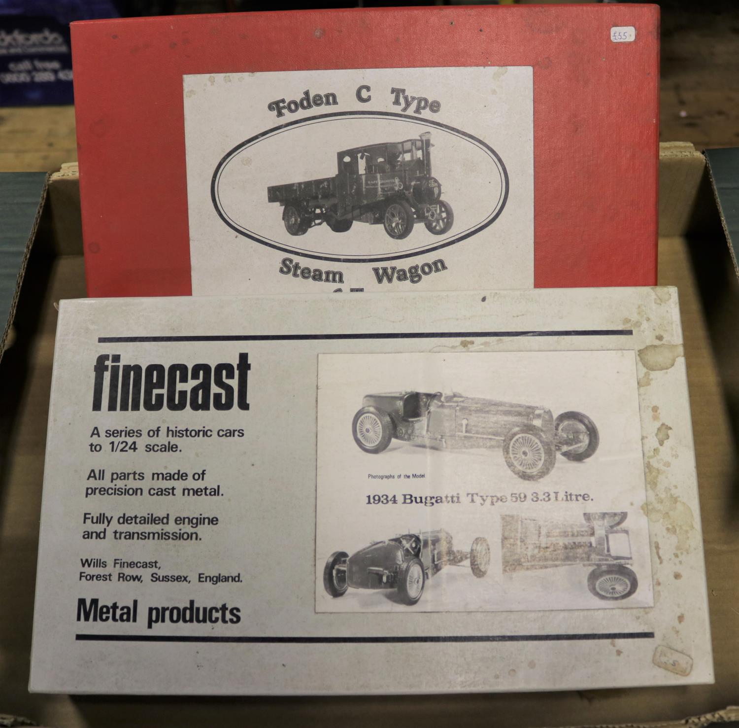 2 Wills Finecast unmade metal kits. A 1/24 scale 1934 Bugatti Type 59 3.3 Litre, with exploded